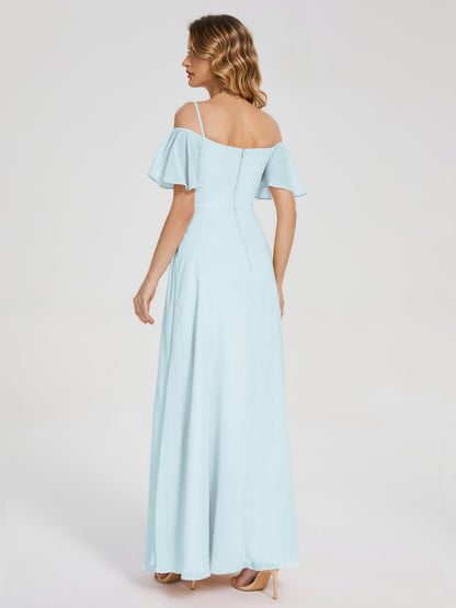 Adelaide A-line Off the Shoulder Chiffon Bridesmaid Dress with Silt