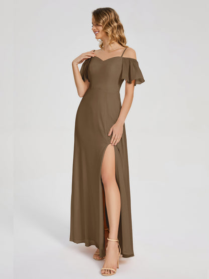 Adelaide A-line Off the Shoulder Chiffon Bridesmaid Dress with Silt