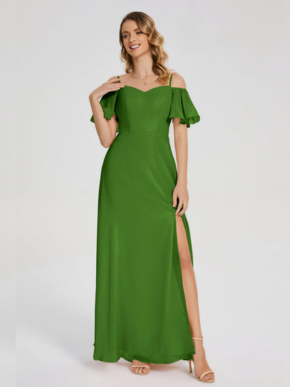 Adelaide A-line Off the Shoulder Chiffon Bridesmaid Dress with Silt