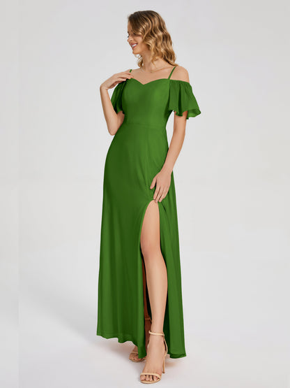 Adelaide A-line Off the Shoulder Chiffon Bridesmaid Dress with Silt