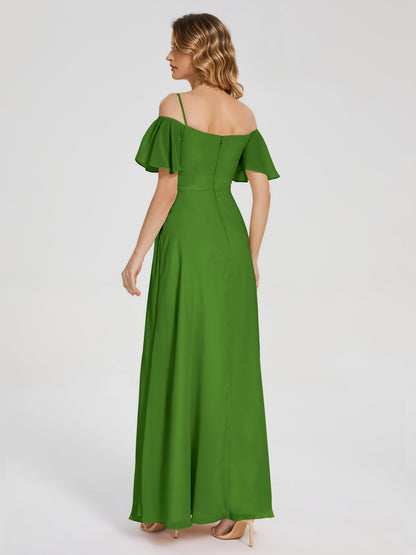 Adelaide A-line Off the Shoulder Chiffon Bridesmaid Dress with Silt