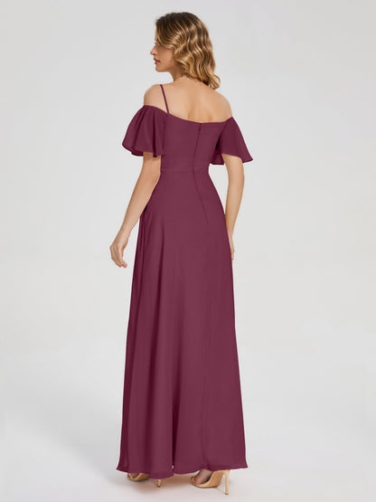 Adelaide A-line Off the Shoulder Chiffon Bridesmaid Dress with Silt