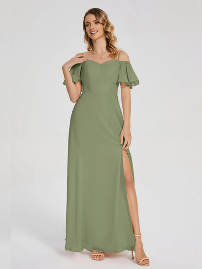 Adelaide A-line Off the Shoulder Chiffon Bridesmaid Dress with Silt
