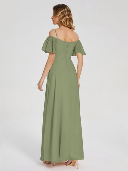 Adelaide A-line Off the Shoulder Chiffon Bridesmaid Dress with Silt