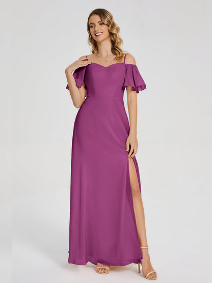 Adelaide A-line Off the Shoulder Chiffon Bridesmaid Dress with Silt