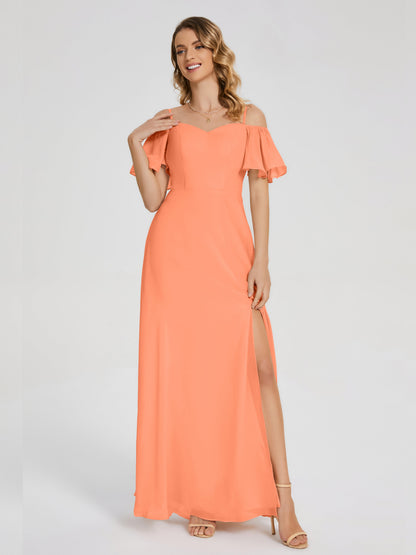 Adelaide A-line Off the Shoulder Chiffon Bridesmaid Dress with Silt
