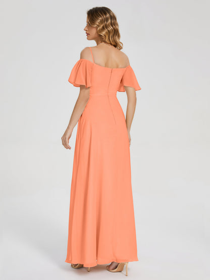 Adelaide A-line Off the Shoulder Chiffon Bridesmaid Dress with Silt