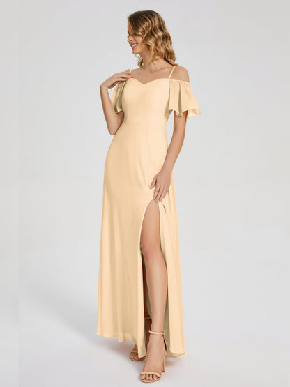 Adelaide A-line Off the Shoulder Chiffon Bridesmaid Dress with Silt