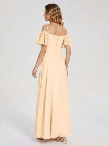 Adelaide A-line Off the Shoulder Chiffon Bridesmaid Dress with Silt