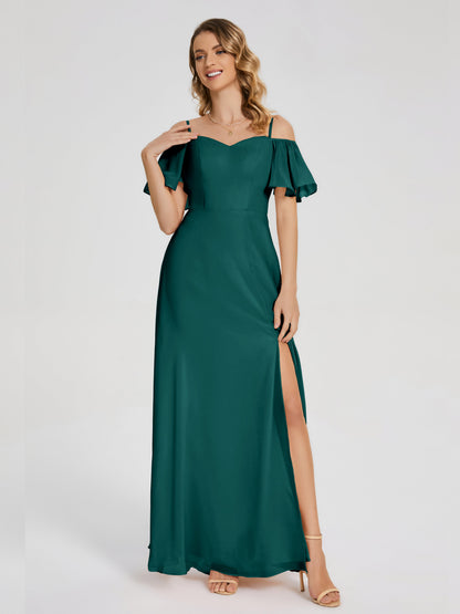 Adelaide A-line Off the Shoulder Chiffon Bridesmaid Dress with Silt