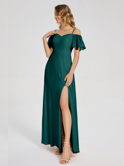 Adelaide A-line Off the Shoulder Chiffon Bridesmaid Dress with Silt