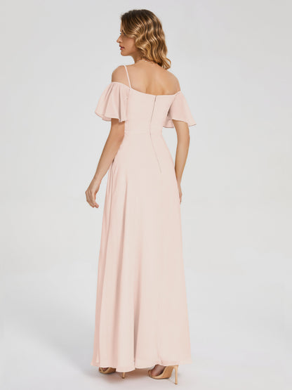 Adelaide A-line Off the Shoulder Chiffon Bridesmaid Dress with Silt