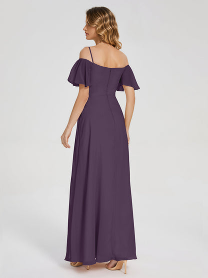 Adelaide A-line Off the Shoulder Chiffon Bridesmaid Dress with Silt