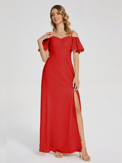 Adelaide A-line Off the Shoulder Chiffon Bridesmaid Dress with Silt
