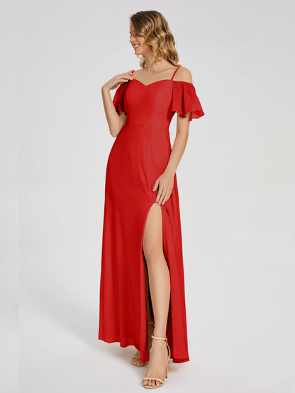 Adelaide A-line Off the Shoulder Chiffon Bridesmaid Dress with Silt