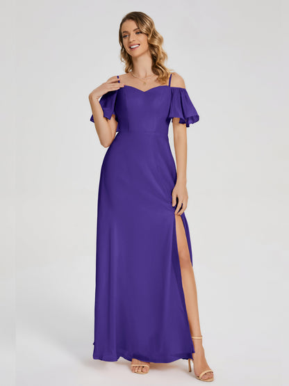 Adelaide A-line Off the Shoulder Chiffon Bridesmaid Dress with Silt