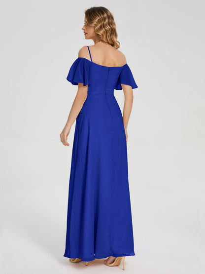 Adelaide A-line Off the Shoulder Chiffon Bridesmaid Dress with Silt