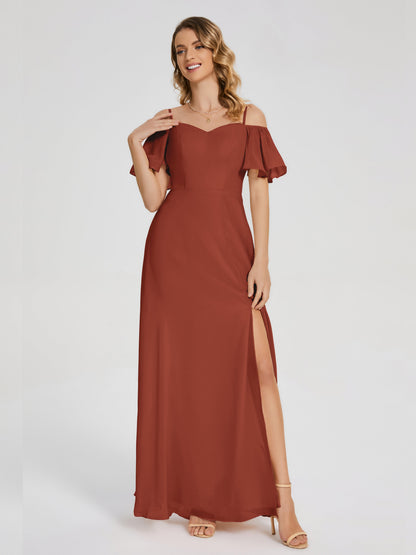 Adelaide A-line Off the Shoulder Chiffon Bridesmaid Dress with Silt