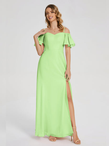 Adelaide A-line Off the Shoulder Chiffon Bridesmaid Dress with Silt