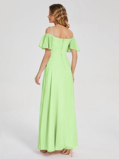 Adelaide A-line Off the Shoulder Chiffon Bridesmaid Dress with Silt