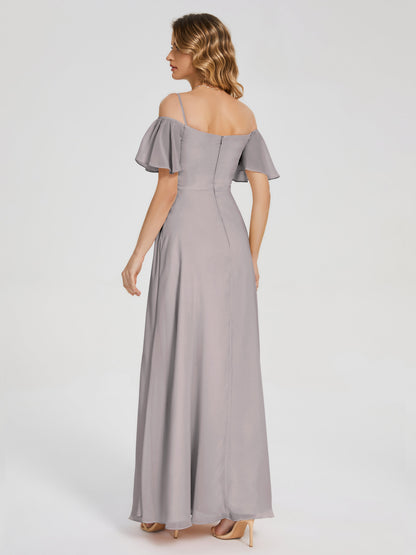 Adelaide A-line Off the Shoulder Chiffon Bridesmaid Dress with Silt