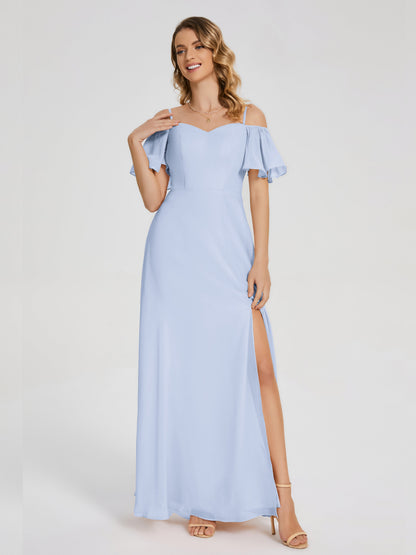 Adelaide A-line Off the Shoulder Chiffon Bridesmaid Dress with Silt