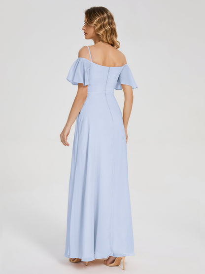 Adelaide A-line Off the Shoulder Chiffon Bridesmaid Dress with Silt