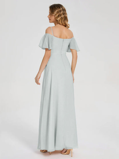 Adelaide A-line Off the Shoulder Chiffon Bridesmaid Dress with Silt