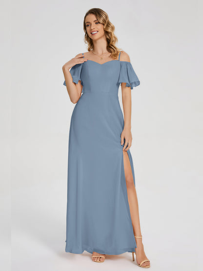 Adelaide A-line Off the Shoulder Chiffon Bridesmaid Dress with Silt