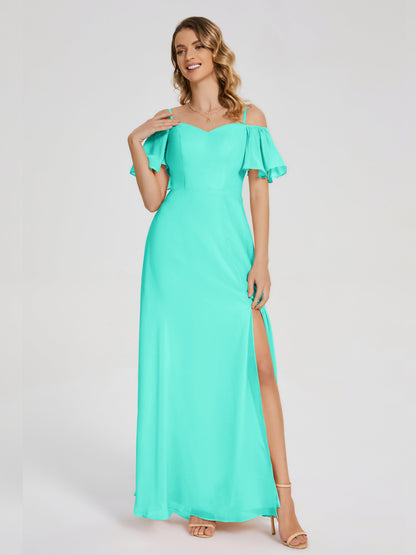 Adelaide A-line Off the Shoulder Chiffon Bridesmaid Dress with Silt