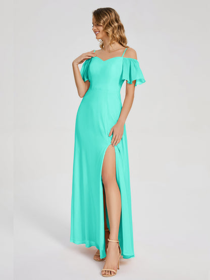 Adelaide A-line Off the Shoulder Chiffon Bridesmaid Dress with Silt