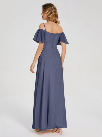 Adelaide A-line Off the Shoulder Chiffon Bridesmaid Dress with Silt