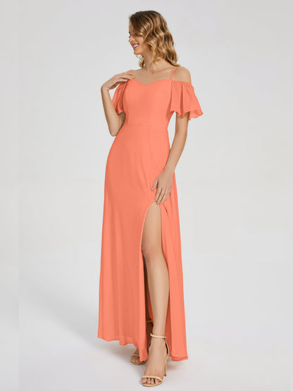 Adelaide A-line Off the Shoulder Chiffon Bridesmaid Dress with Silt