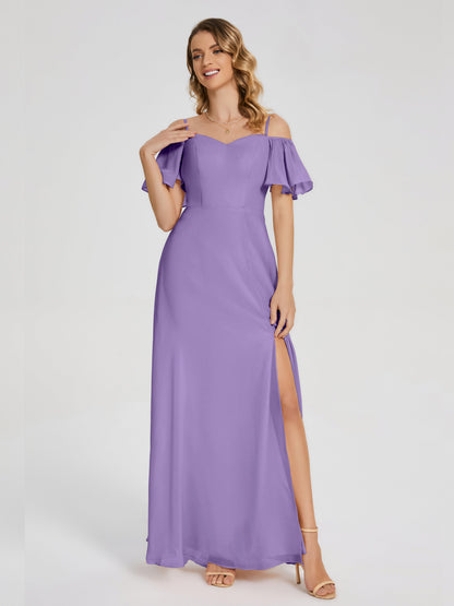 Adelaide A-line Off the Shoulder Chiffon Bridesmaid Dress with Silt