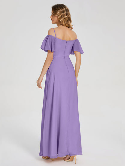 Adelaide A-line Off the Shoulder Chiffon Bridesmaid Dress with Silt