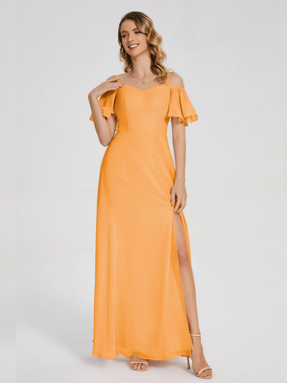 Adelaide A-line Off the Shoulder Chiffon Bridesmaid Dress with Silt