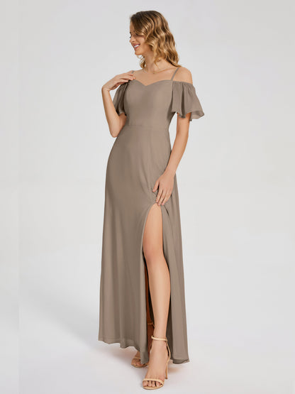 Adelaide A-line Off the Shoulder Chiffon Bridesmaid Dress with Silt