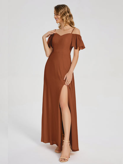 Adelaide A-line Off the Shoulder Chiffon Bridesmaid Dress with Silt