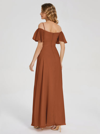 Adelaide A-line Off the Shoulder Chiffon Bridesmaid Dress with Silt