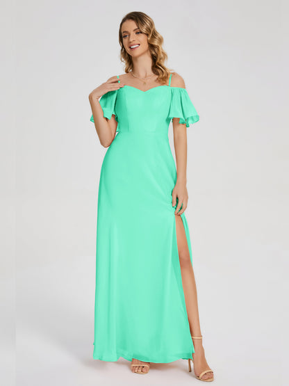 Adelaide A-line Off the Shoulder Chiffon Bridesmaid Dress with Silt