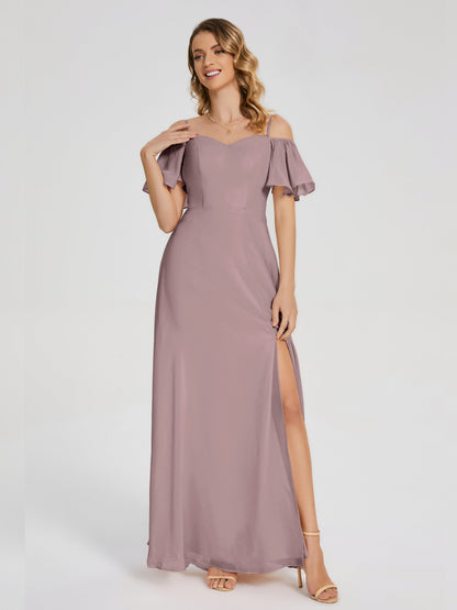 Adelaide A-line Off the Shoulder Chiffon Bridesmaid Dress with Silt