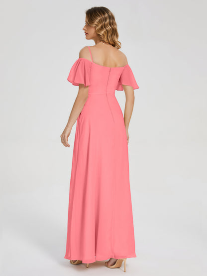 Adelaide A-line Off the Shoulder Chiffon Bridesmaid Dress with Silt