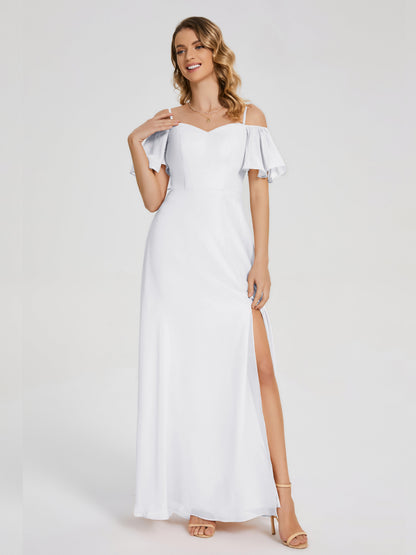 Adelaide A-line Off the Shoulder Chiffon Bridesmaid Dress with Silt