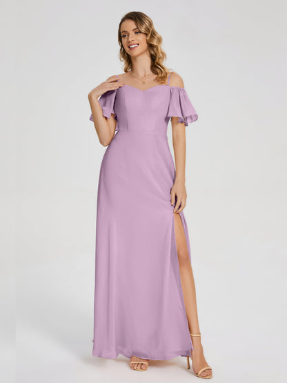 Adelaide A-line Off the Shoulder Chiffon Bridesmaid Dress with Silt