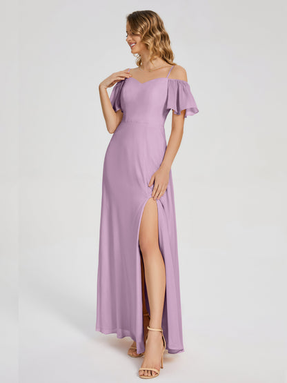 Adelaide A-line Off the Shoulder Chiffon Bridesmaid Dress with Silt