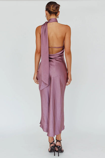 Italian Summer Tie Neck Midi Dress Grape