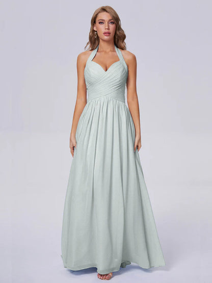Amaya Pretty Halter Chiffon Long Bridesmaid Dresses
