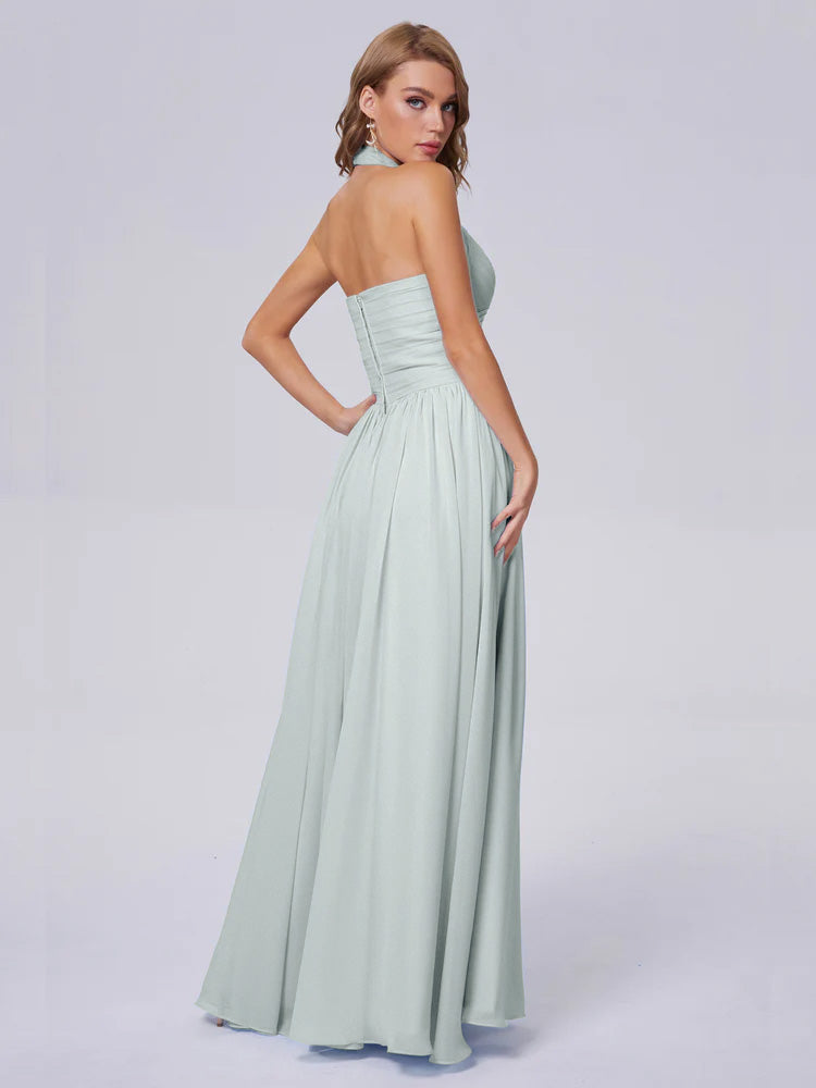 Amaya Pretty Halter Chiffon Long Bridesmaid Dresses
