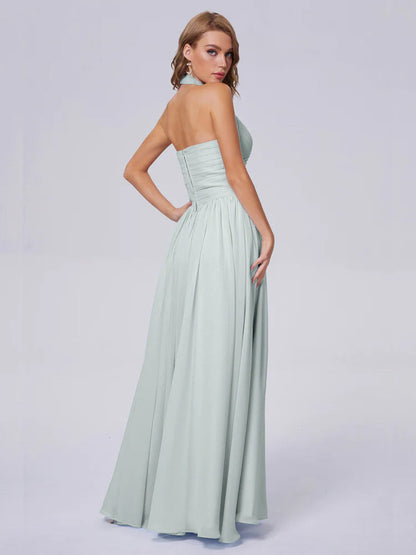 Amaya Pretty Halter Chiffon Long Bridesmaid Dresses