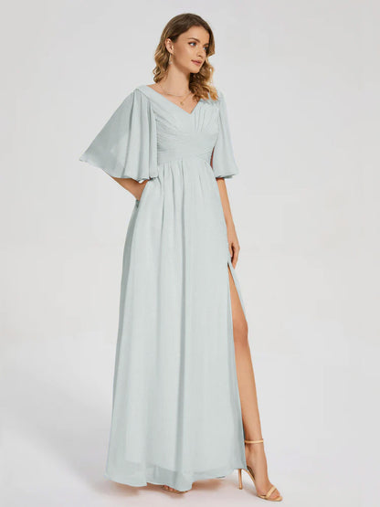 Amina Half Sleeves V-neck Chiffon Bridesmaid Dress